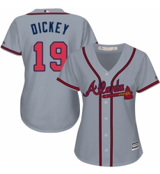 Women's Majestic Atlanta Braves #19 R.A. Dickey Replica Grey Road Cool Base MLB Jersey