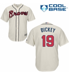 Youth Majestic Atlanta Braves #19 R.A. Dickey Replica Cream Alternate 2 Cool Base MLB Jersey