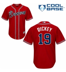 Youth Majestic Atlanta Braves #19 R.A. Dickey Replica Red Alternate Cool Base MLB Jersey