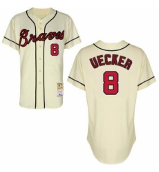 Men's Mitchell and Ness Atlanta Braves #8 Bob Uecker Replica Cream Throwback MLB Jersey