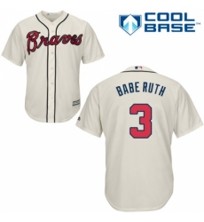 Men's Majestic Atlanta Braves #3 Babe Ruth Replica Cream Alternate 2 Cool Base MLB Jersey