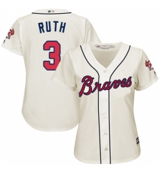 Women's Majestic Atlanta Braves #3 Babe Ruth Replica Cream Alternate 2 Cool Base MLB Jersey
