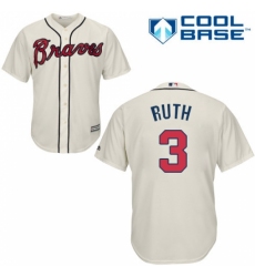 Youth Majestic Atlanta Braves #3 Babe Ruth Authentic Cream Alternate 2 Cool Base MLB Jersey