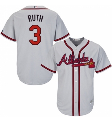 Youth Majestic Atlanta Braves #3 Babe Ruth Replica Grey Road Cool Base MLB Jersey