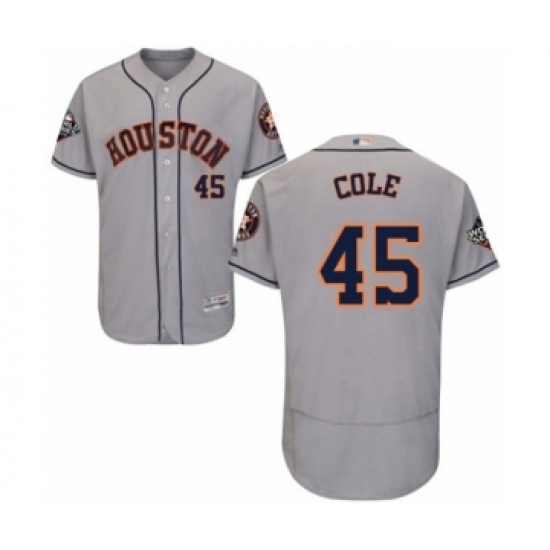 Men's Houston Astros #45 Gerrit Cole Grey Road Flex Base Authentic Collection 2019 World Series Bound Baseball Jersey Men's Houston Astros #45 Gerrit Cole Grey Road Flex Base Authentic Collection 2019 World Series Bound Baseball Jersey