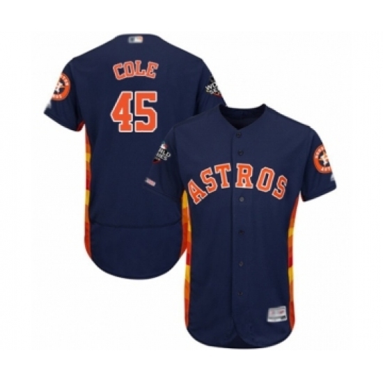 Men's Houston Astros #45 Gerrit Cole Navy Blue Alternate Flex Base Authentic Collection 2019 World Series Bound Baseball Jersey Men's Houston Astros #45 Gerrit Cole Navy Blue Alternate Flex Base Authentic Collection 2019 World Series Bound Baseball Jersey