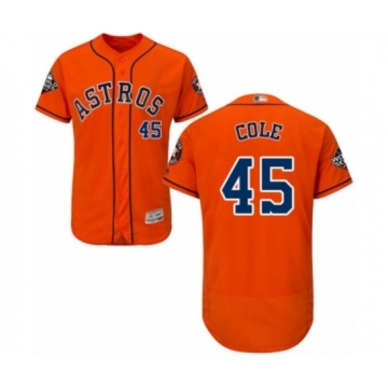 Men's Houston Astros #45 Gerrit Cole Orange Alternate Flex Base Authentic Collection 2019 World Series Bound Baseball Jersey Men's Houston Astros #45 Gerrit Cole Orange Alternate Flex Base Authentic Collection 2019 World Series Bound Baseball Jersey