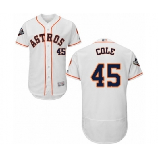 Men's Houston Astros #45 Gerrit Cole White Home Flex Base Authentic Collection 2019 World Series Bound Baseball Jersey Men's Houston Astros #45 Gerrit Cole White Home Flex Base Authentic Collection 2019 World Series Bound Baseball Jersey