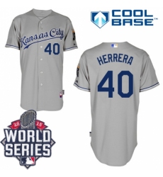 Men's Majestic Kansas City Royals #40 Kelvin Herrera Authentic Grey Road Cool Base 2015 World Series Patch MLB Jersey