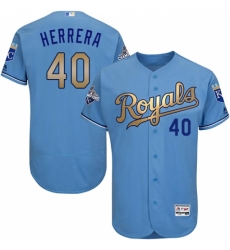 Men's Majestic Kansas City Royals #40 Kelvin Herrera Authentic Light Blue 2015 World Series Champions Gold Program FlexBase MLB Jersey