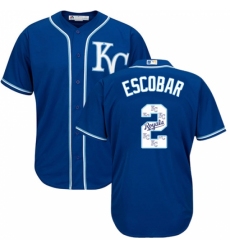 Men's Majestic Kansas City Royals #2 Alcides Escobar Authentic Blue Team Logo Fashion Cool Base MLB Jersey