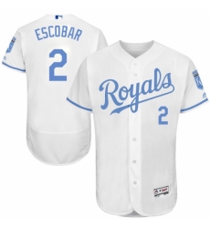 Men's Majestic Kansas City Royals #2 Alcides Escobar Authentic White 2016 Father's Day Fashion Flex Base MLB Jersey