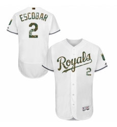 Men's Majestic Kansas City Royals #2 Alcides Escobar Authentic White 2016 Memorial Day Fashion Flex Base MLB Jersey