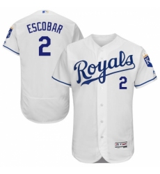 Men's Majestic Kansas City Royals #2 Alcides Escobar White Flexbase Authentic Collection MLB Jersey