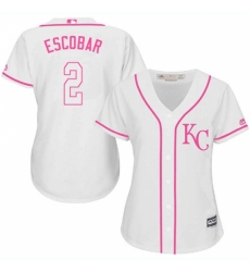 Women's Majestic Kansas City Royals #2 Alcides Escobar Replica White Fashion Cool Base MLB Jersey