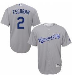 Youth Majestic Kansas City Royals #2 Alcides Escobar Replica Grey Road Cool Base MLB Jersey