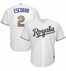 Youth Majestic Kansas City Royals #2 Alcides Escobar Replica White Home Cool Base MLB Jersey