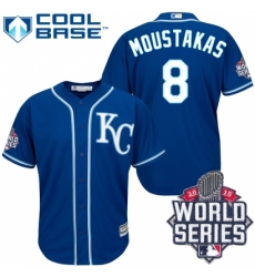 Men's Majestic Kansas City Royals #8 Mike Moustakas Authentic Blue Alternate 2 Cool Base 2015 World Series