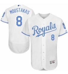 Men's Majestic Kansas City Royals #8 Mike Moustakas Authentic White 2016 Father's Day Fashion Flex Base MLB Jersey