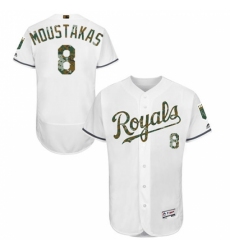 Men's Majestic Kansas City Royals #8 Mike Moustakas Authentic White 2016 Memorial Day Fashion Flex Base MLB Jersey