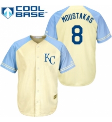 Men's Majestic Kansas City Royals #8 Mike Moustakas Replica Cream Exclusive Vintage Cool Base MLB Jersey