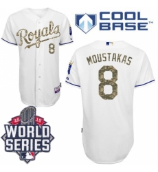 Men's Majestic Kansas City Royals #8 Mike Moustakas Replica White USMC Cool Base 2015 World Series