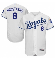 Men's Majestic Kansas City Royals #8 Mike Moustakas White Flexbase Authentic Collection MLB Jersey