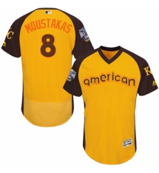 Men's Majestic Kansas City Royals #8 Mike Moustakas Yellow 2016 All-Star American League BP Authentic Collection Flex Base MLB Jersey