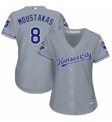 Women's Majestic Kansas City Royals #8 Mike Moustakas Replica Grey Road Cool Base MLB Jersey