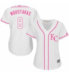 Women's Majestic Kansas City Royals #8 Mike Moustakas Replica White Fashion Cool Base MLB Jersey