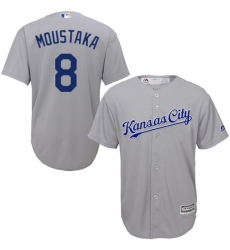 Youth Majestic Kansas City Royals #8 Mike Moustakas Replica Grey Road Cool Base MLB Jersey