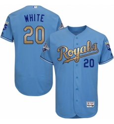 Men's Majestic Kansas City Royals #20 Frank White Authentic Light Blue 2015 World Series Champions Gold Program FlexBase MLB Jersey Men's Majestic Kansas City Royals #20 Frank White Authentic Light Blue 2015 World Series Champions Gold Program FlexBase MLB Jersey