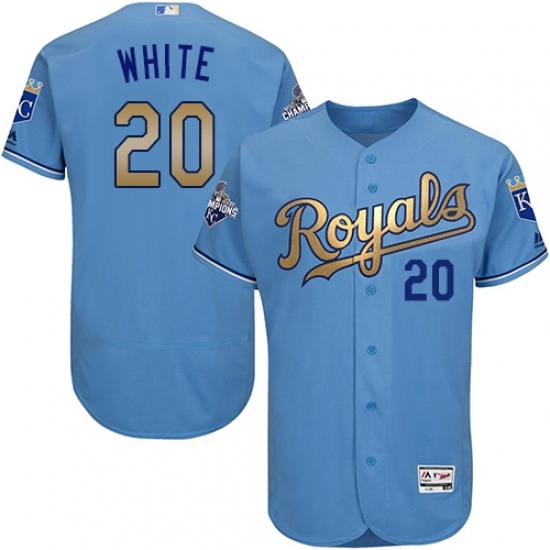 Men's Majestic Kansas City Royals #20 Frank White Authentic Light Blue 2015 World Series Champions Gold Program FlexBase MLB Jersey Men's Majestic Kansas City Royals #20 Frank White Authentic Light Blue 2015 World Series Champions Gold Program FlexBase MLB Jersey