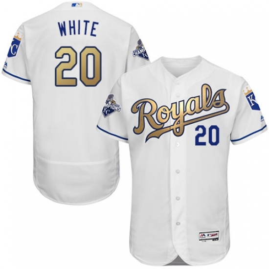 Men's Majestic Kansas City Royals #20 Frank White Authentic White 2015 World Series Champions Gold Program FlexBase MLB Jersey Men's Majestic Kansas City Royals #20 Frank White Authentic White 2015 World Series Champions Gold Program FlexBase MLB Jersey