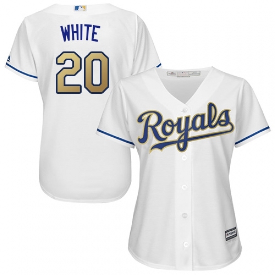 Women's Majestic Kansas City Royals #20 Frank White Replica White Home Cool Base MLB Jersey Women's Majestic Kansas City Royals #20 Frank White Replica White Home Cool Base MLB Jersey