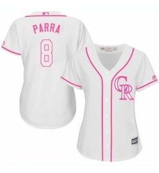 Women's Majestic Colorado Rockies #8 Gerardo Parra Replica White Fashion Cool Base MLB Jersey