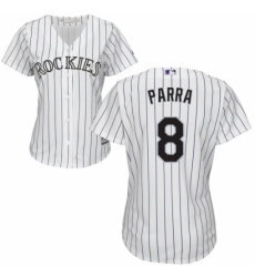 Women's Majestic Colorado Rockies #8 Gerardo Parra Replica White Home Cool Base MLB Jersey