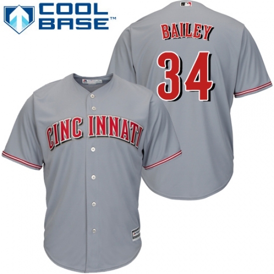 Men's Majestic Cincinnati Reds #34 Homer Bailey Replica Grey Road Cool Base MLB Jersey Men's Majestic Cincinnati Reds #34 Homer Bailey Replica Grey Road Cool Base MLB Jersey