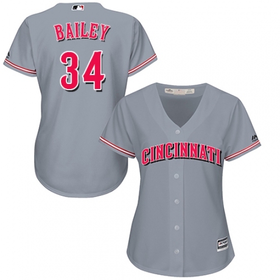 Women's Majestic Cincinnati Reds #34 Homer Bailey Replica Grey Road Cool Base MLB Jersey Women's Majestic Cincinnati Reds #34 Homer Bailey Replica Grey Road Cool Base MLB Jersey