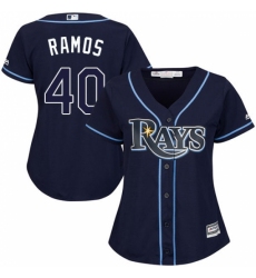 Women's Majestic Tampa Bay Rays #40 Wilson Ramos Authentic Navy Blue Alternate Cool Base MLB Jersey