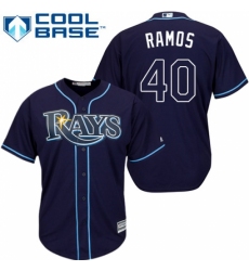 Youth Majestic Tampa Bay Rays #40 Wilson Ramos Authentic Navy Blue Alternate Cool Base MLB Jersey