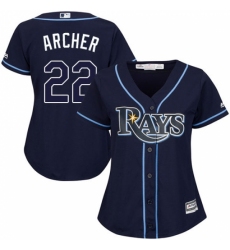 Women's Majestic Tampa Bay Rays #22 Chris Archer Authentic Navy Blue Alternate Cool Base MLB Jersey