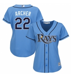 Women's Majestic Tampa Bay Rays #22 Chris Archer Replica Light Blue Alternate 2 Cool Base MLB Jersey Women's Majestic Tampa Bay Rays #22 Chris Archer Replica Light Blue Alternate 2 Cool Base MLB Jersey