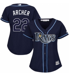 Women's Majestic Tampa Bay Rays #22 Chris Archer Replica Navy Blue Alternate Cool Base MLB Jersey