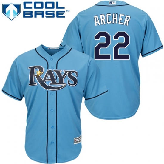 Youth Majestic Tampa Bay Rays #22 Chris Archer Authentic Light Blue Alternate 2 Cool Base MLB Jersey Youth Majestic Tampa Bay Rays #22 Chris Archer Authentic Light Blue Alternate 2 Cool Base MLB Jersey