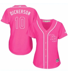 Women's Majestic Tampa Bay Rays #10 Corey Dickerson Authentic Pink Fashion Cool Base MLB Jersey