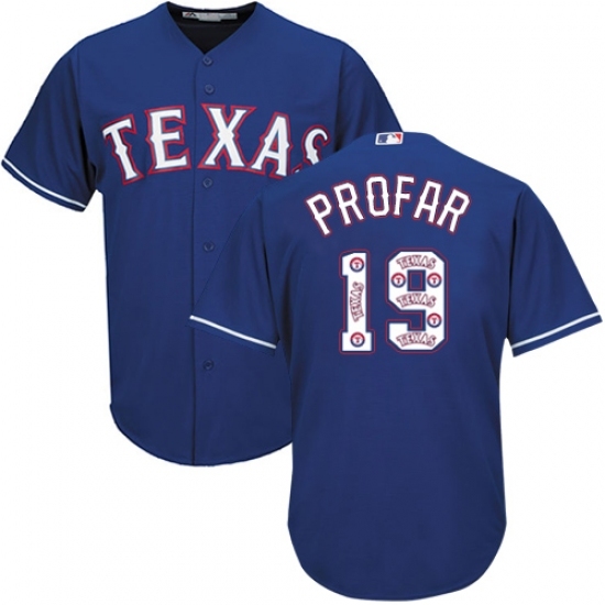 Men's Majestic Texas Rangers #19 Jurickson Profar Authentic Royal Blue Team Logo Fashion Cool Base MLB Jersey Men's Majestic Texas Rangers #19 Jurickson Profar Authentic Royal Blue Team Logo Fashion Cool Base MLB Jersey