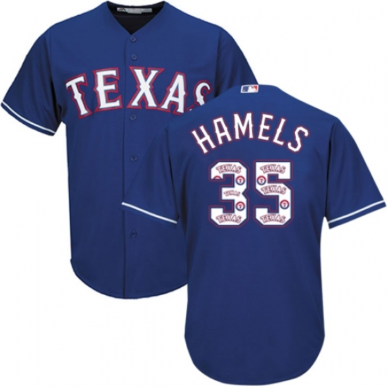 Men's Majestic Texas Rangers #35 Cole Hamels Authentic Royal Blue Team Logo Fashion Cool Base MLB Jersey Men's Majestic Texas Rangers #35 Cole Hamels Authentic Royal Blue Team Logo Fashion Cool Base MLB Jersey