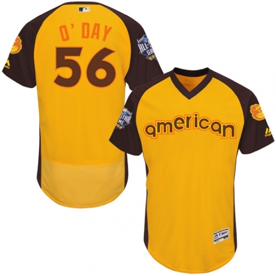Men's Majestic Baltimore Orioles #56 Darren O'Day Yellow 2016 All-Star American League BP Authentic Collection Flex Base MLB Jersey Men's Majestic Baltimore Orioles #56 Darren O'Day Yellow 2016 All-Star American League BP Authentic Collection Flex Base MLB Jersey