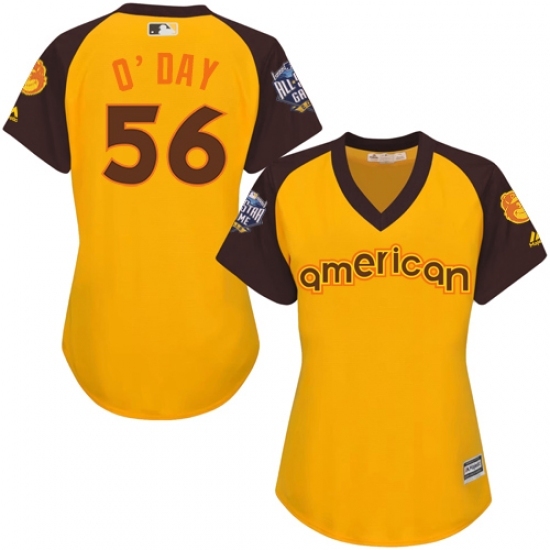 Women's Majestic Baltimore Orioles #56 Darren O'Day Authentic Yellow 2016 All-Star American League BP Cool Base MLB Jersey Women's Majestic Baltimore Orioles #56 Darren O'Day Authentic Yellow 2016 All-Star American League BP Cool Base MLB Jersey